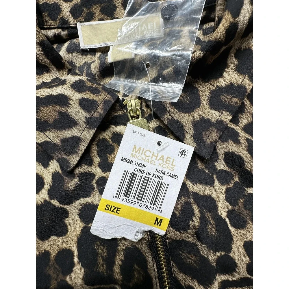 Michael Michael Kors‎ Jacket Womens Medium Dark Camel Leopard Zip Front Utility